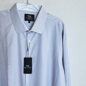NEW WRK Mens Gingham Long Sleeve Dress Shirt Grey 4-Way Stretch Size 19